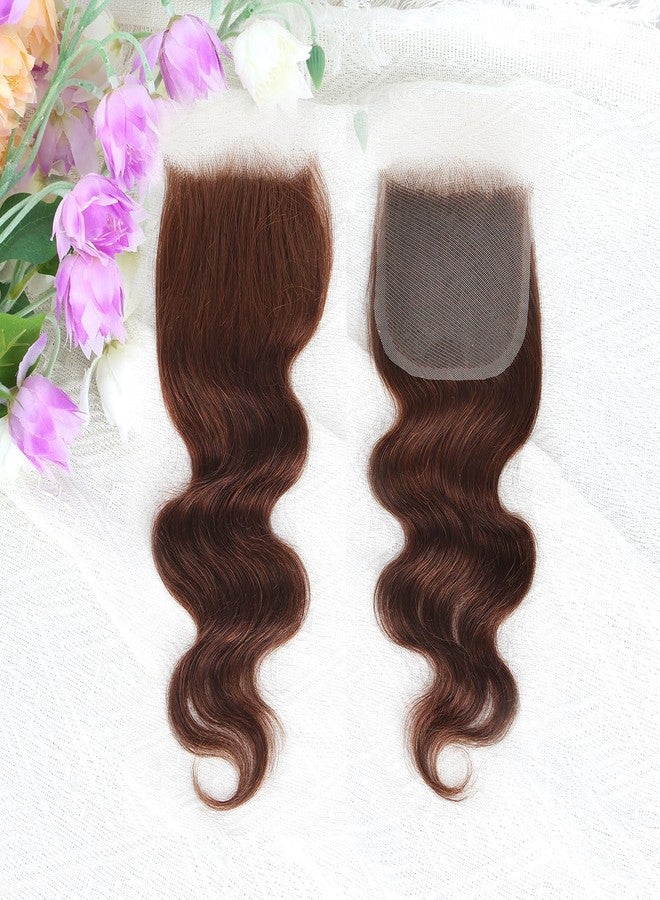 Allrun Brown color Body Wave Closure 4x4 Free Part Closure Brazilian Human Hair Closure Brown Body Wave Lace Closure Virgin Human Hair HD Lace closure Chocolate Brown (14 Inch) - Image 1